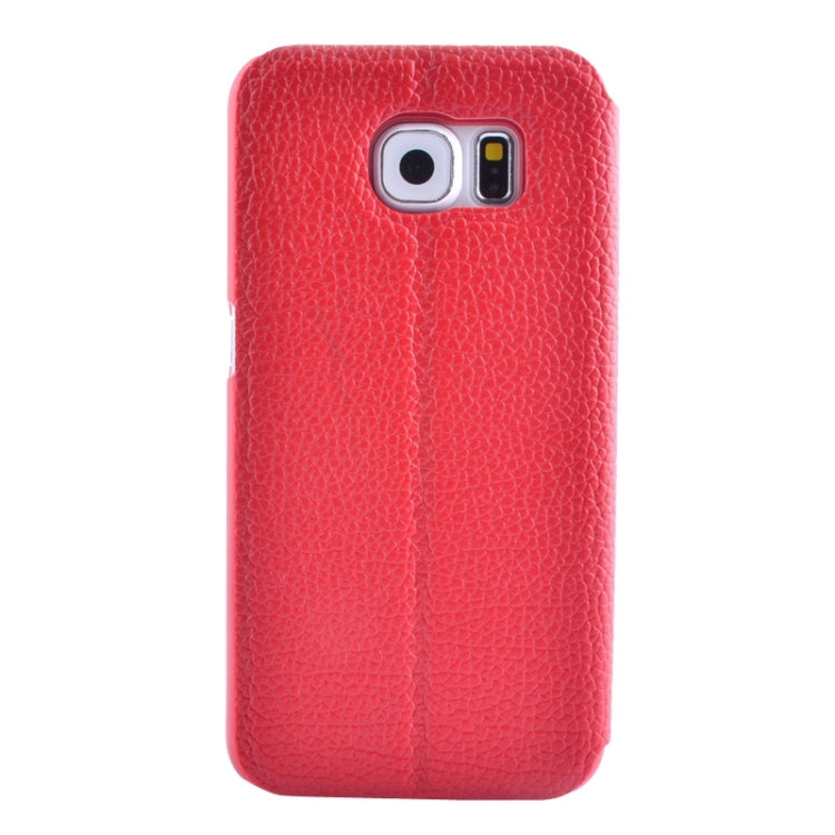For Galaxy S6 / G920 Litchi Texture Solid Color Horizontal Flip Leather Case with Holder & Caller ID Window