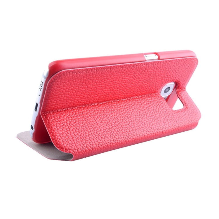 For Galaxy S6 / G920 Litchi Texture Solid Color Horizontal Flip Leather Case with Holder & Caller ID Window
