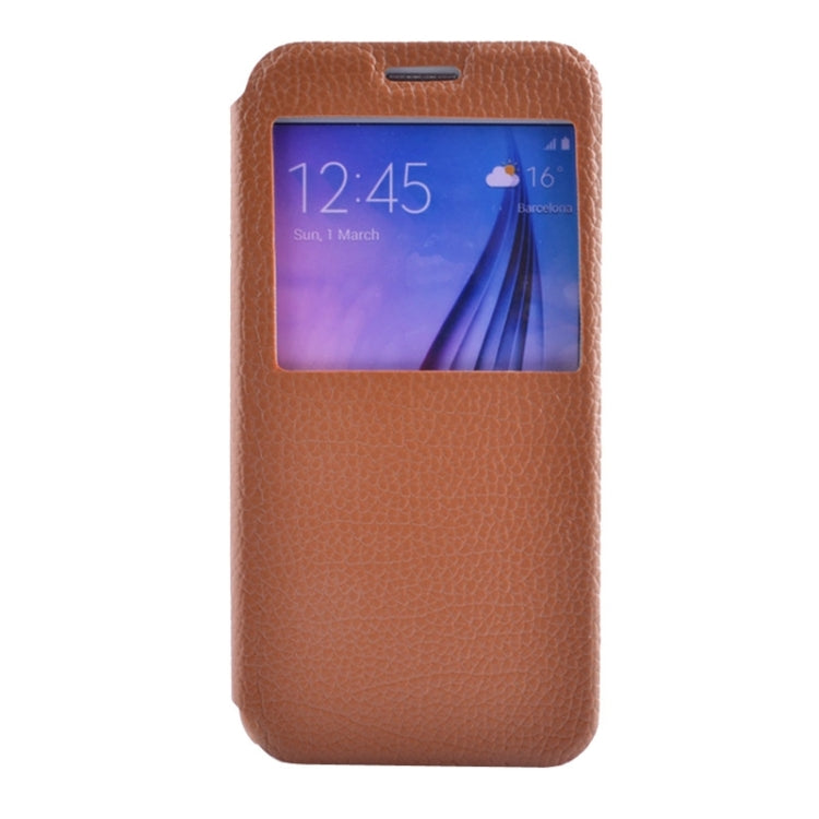 For Galaxy S6 / G920 Litchi Texture Solid Color Horizontal Flip Leather Case with Holder & Caller ID Window