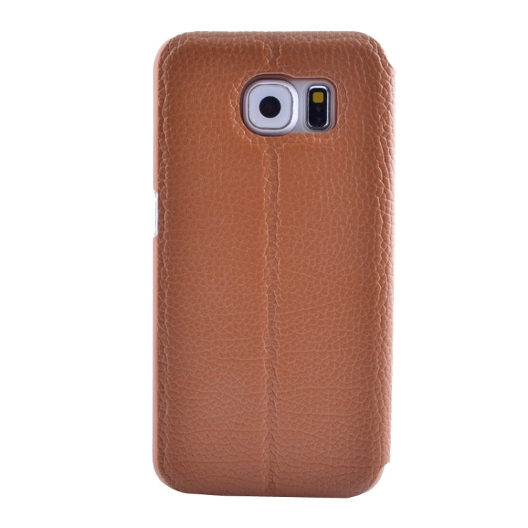 For Galaxy S6 / G920 Litchi Texture Solid Color Horizontal Flip Leather Case with Holder & Caller ID Window