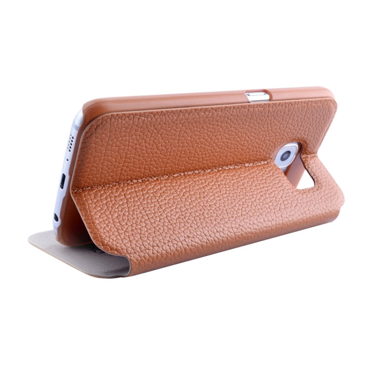 For Galaxy S6 / G920 Litchi Texture Solid Color Horizontal Flip Leather Case with Holder & Caller ID Window