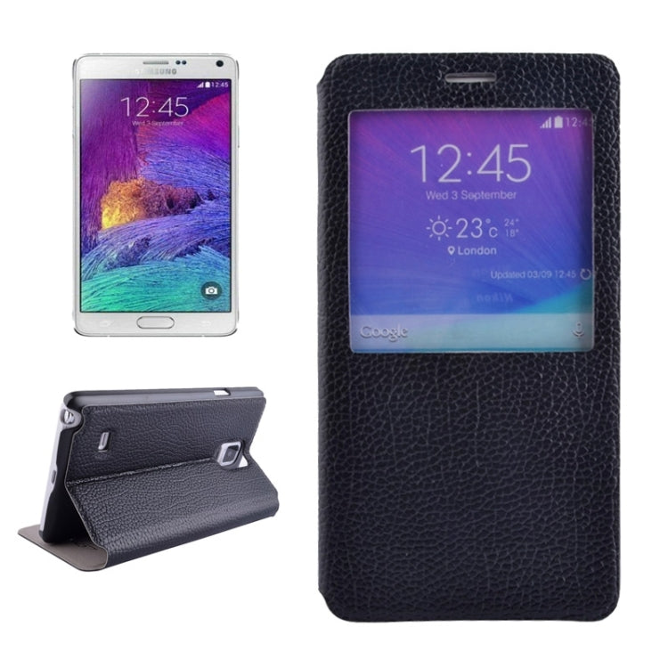 Litchi Texture Solid Color Horizontal Flip Leather Case with Holder & Caller ID Window for Galaxy Note 4 / N910