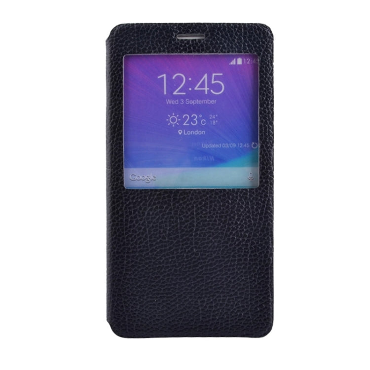Litchi Texture Solid Color Horizontal Flip Leather Case with Holder & Caller ID Window for Galaxy Note 4 / N910