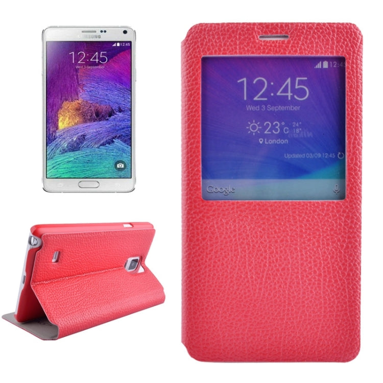 Litchi Texture Solid Color Horizontal Flip Leather Case with Holder & Caller ID Window for Galaxy Note 4 / N910