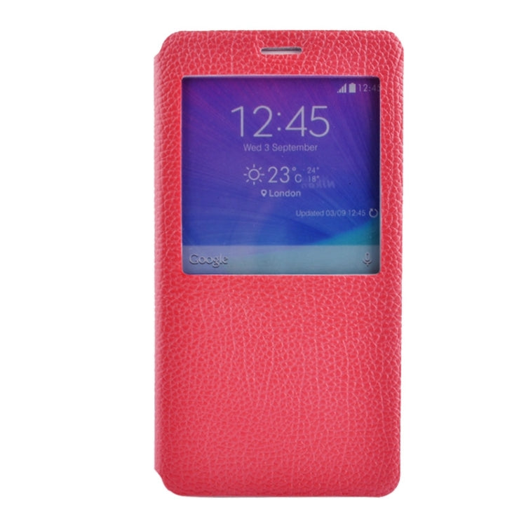 Litchi Texture Solid Color Horizontal Flip Leather Case with Holder & Caller ID Window for Galaxy Note 4 / N910