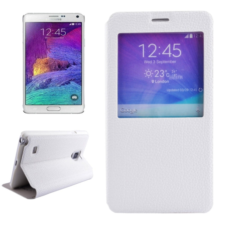 Litchi Texture Solid Color Horizontal Flip Leather Case with Holder & Caller ID Window for Galaxy Note 4 / N910