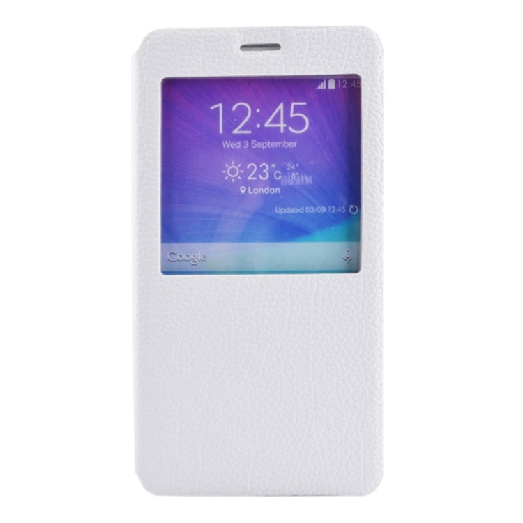 Litchi Texture Solid Color Horizontal Flip Leather Case with Holder & Caller ID Window for Galaxy Note 4 / N910