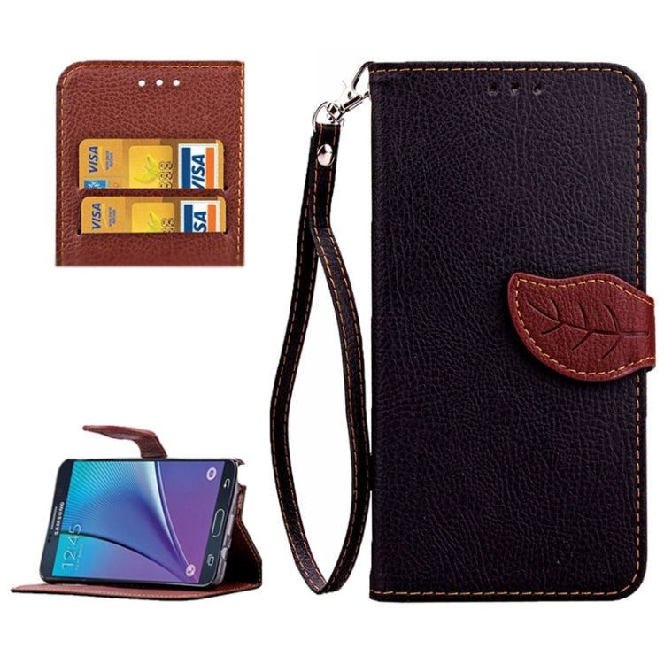 Leaf Magnetic Snap Litchi Texture Horizontal Flip Leather Case with Card Slots & Holder & Wallet & Lanyard for Galaxy Note 5 / N9200