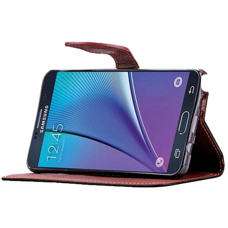 Leaf Magnetic Snap Litchi Texture Horizontal Flip Leather Case with Card Slots & Holder & Wallet & Lanyard for Galaxy Note 5 / N9200