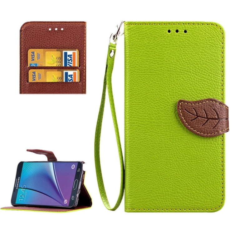Leaf Magnetic Snap Litchi Texture Horizontal Flip Leather Case with Card Slots & Holder & Wallet & Lanyard for Galaxy Note 5 / N9200