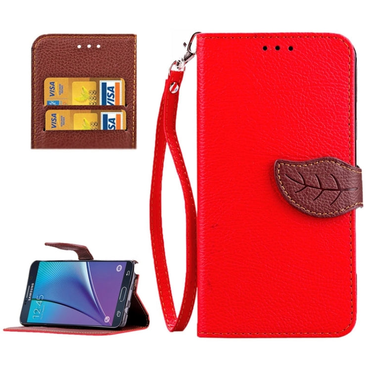 Leaf Magnetic Snap Litchi Texture Horizontal Flip Leather Case with Card Slots & Holder & Wallet & Lanyard for Galaxy Note 5 / N9200