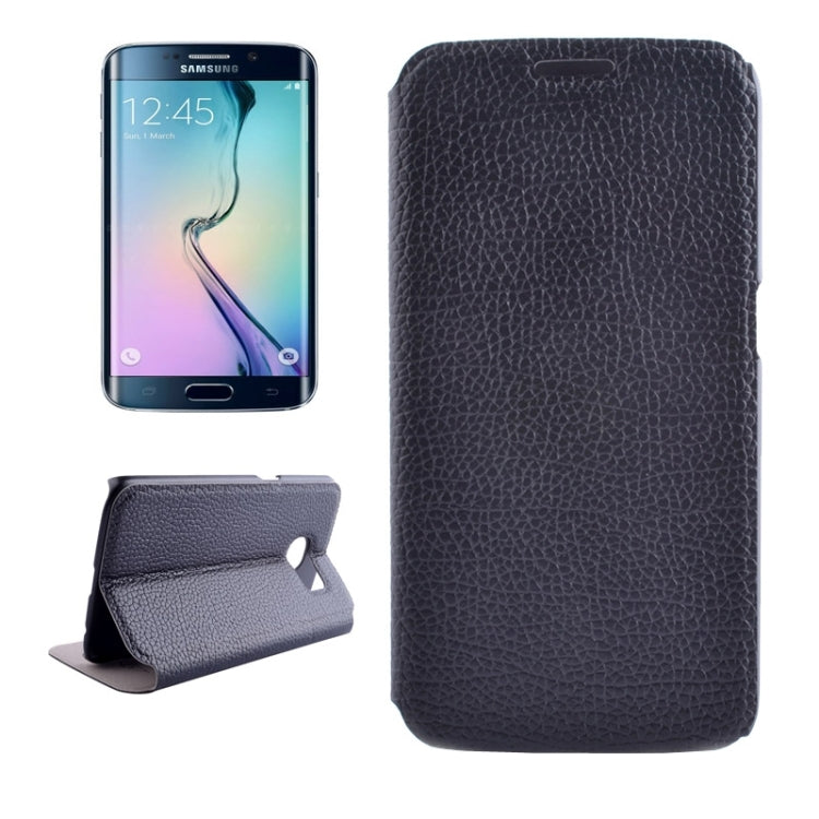 For Galaxy S6 Edge / G925 Litchi Texture Solid Color Horizontal Flip Leather Case with Holder & Card Slots