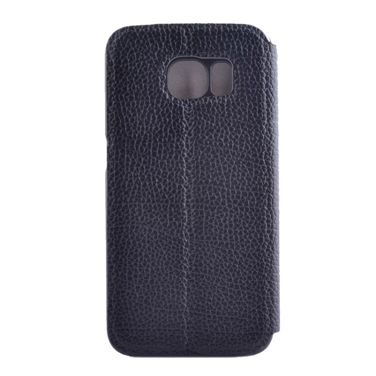 For Galaxy S6 Edge / G925 Litchi Texture Solid Color Horizontal Flip Leather Case with Holder & Card Slots
