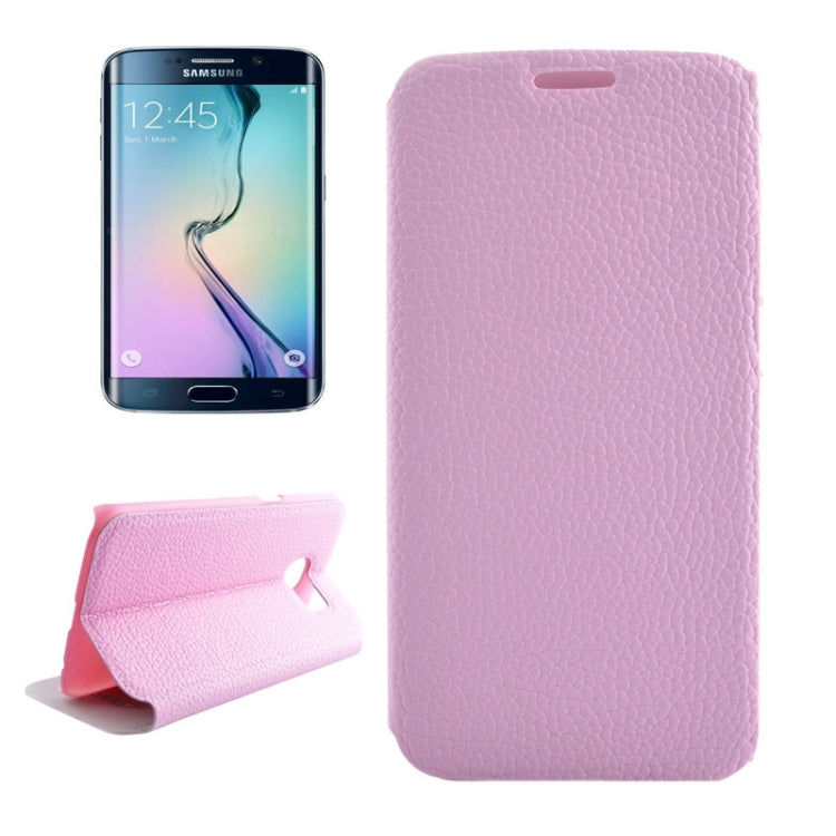 For Galaxy S6 Edge / G925 Litchi Texture Solid Color Horizontal Flip Leather Case with Holder & Card Slots