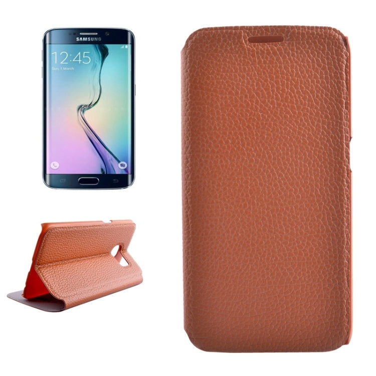 For Galaxy S6 Edge / G925 Litchi Texture Solid Color Horizontal Flip Leather Case with Holder & Card Slots