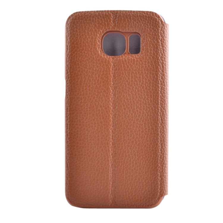 For Galaxy S6 Edge / G925 Litchi Texture Solid Color Horizontal Flip Leather Case with Holder & Card Slots