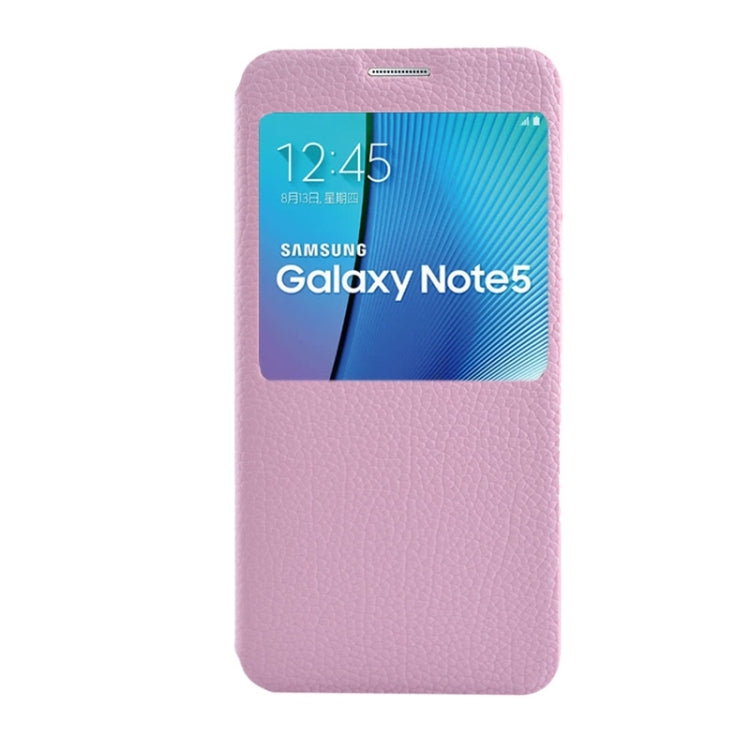 Litchi Texture Solid Color Horizontal Flip Leather Case with Holder & Caller ID Window for Galaxy Note 5 / N9200