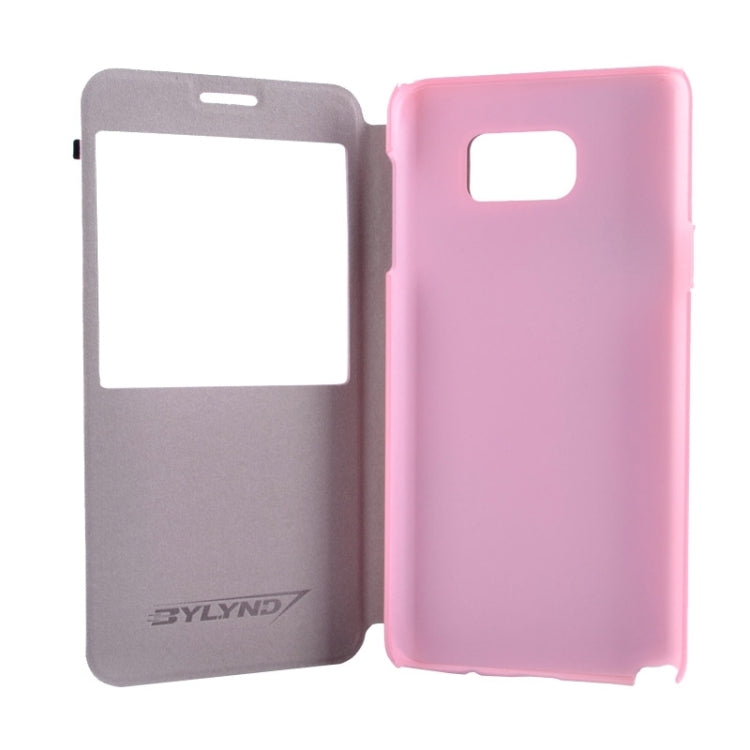 Litchi Texture Solid Color Horizontal Flip Leather Case with Holder & Caller ID Window for Galaxy Note 5 / N9200