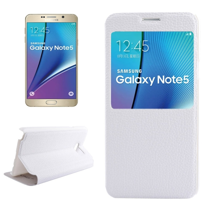Litchi Texture Solid Color Horizontal Flip Leather Case with Holder & Caller ID Window for Galaxy Note 5 / N9200