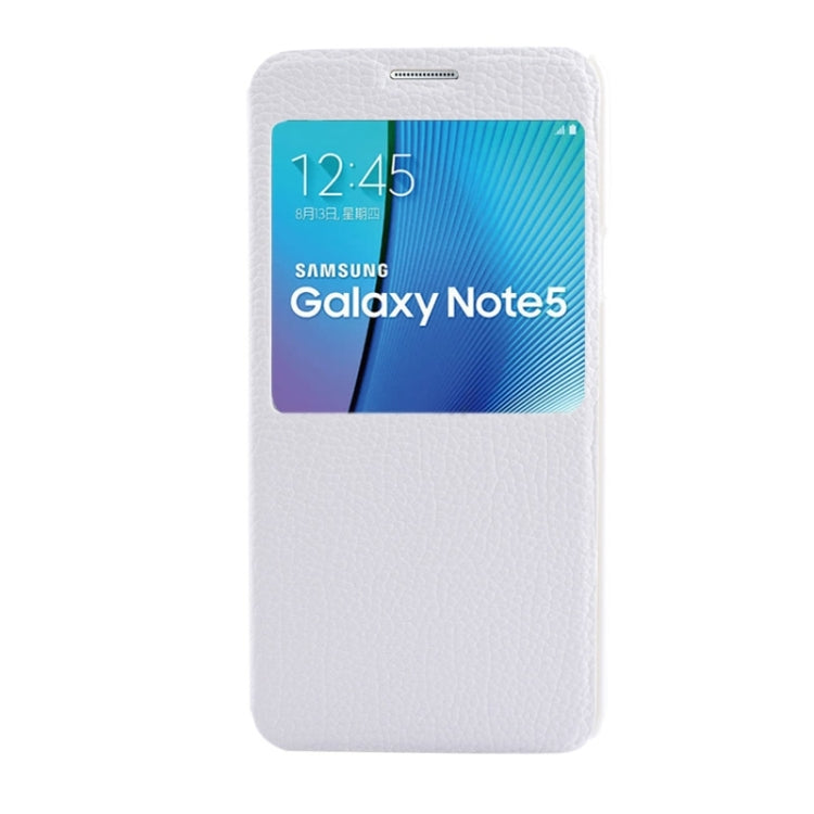 Litchi Texture Solid Color Horizontal Flip Leather Case with Holder & Caller ID Window for Galaxy Note 5 / N9200