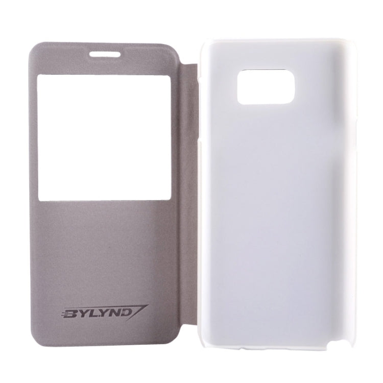 Litchi Texture Solid Color Horizontal Flip Leather Case with Holder & Caller ID Window for Galaxy Note 5 / N9200