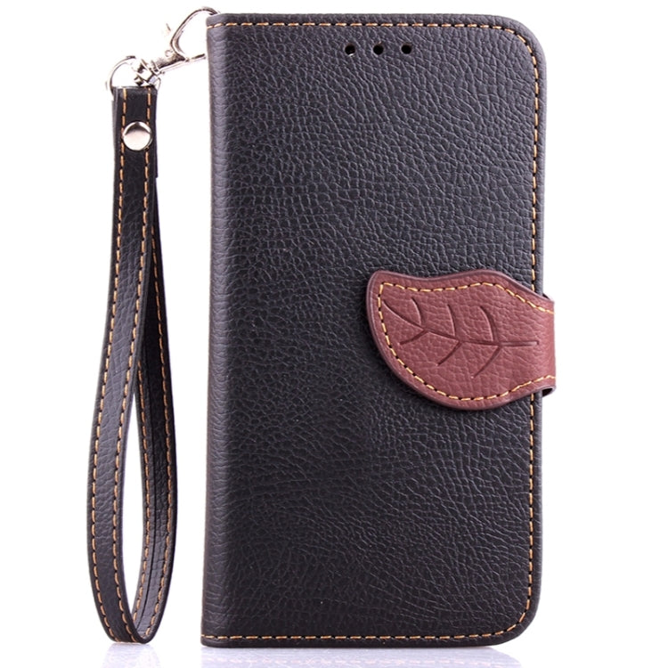 For Galaxy S6 / G920 Leaf Magnetic Snap Litchi Texture Horizontal Flip Leather Case with Card Slots & Holder & Lanyard