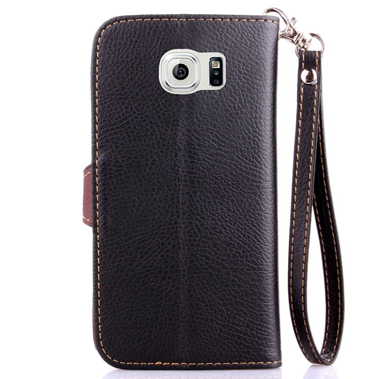 For Galaxy S6 / G920 Leaf Magnetic Snap Litchi Texture Horizontal Flip Leather Case with Card Slots & Holder & Lanyard