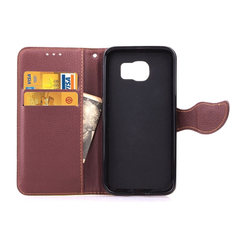 For Galaxy S6 / G920 Leaf Magnetic Snap Litchi Texture Horizontal Flip Leather Case with Card Slots & Holder & Lanyard