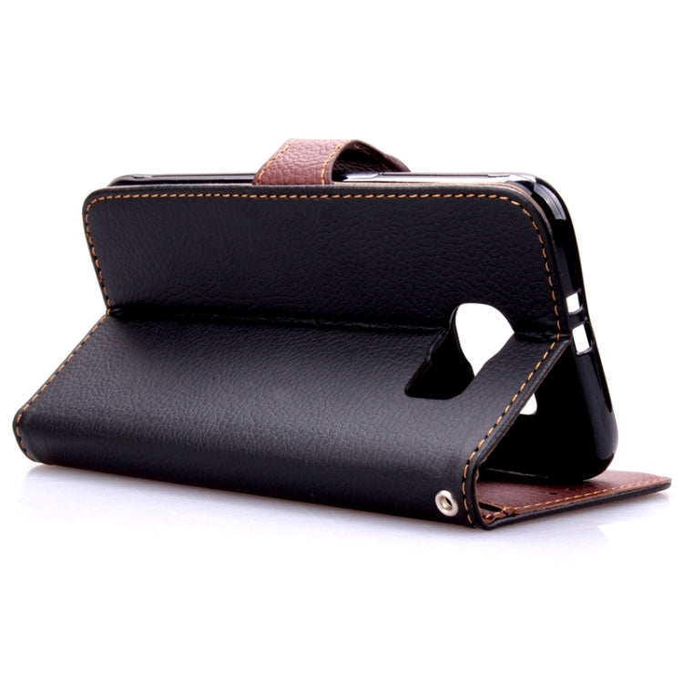 For Galaxy S6 / G920 Leaf Magnetic Snap Litchi Texture Horizontal Flip Leather Case with Card Slots & Holder & Lanyard