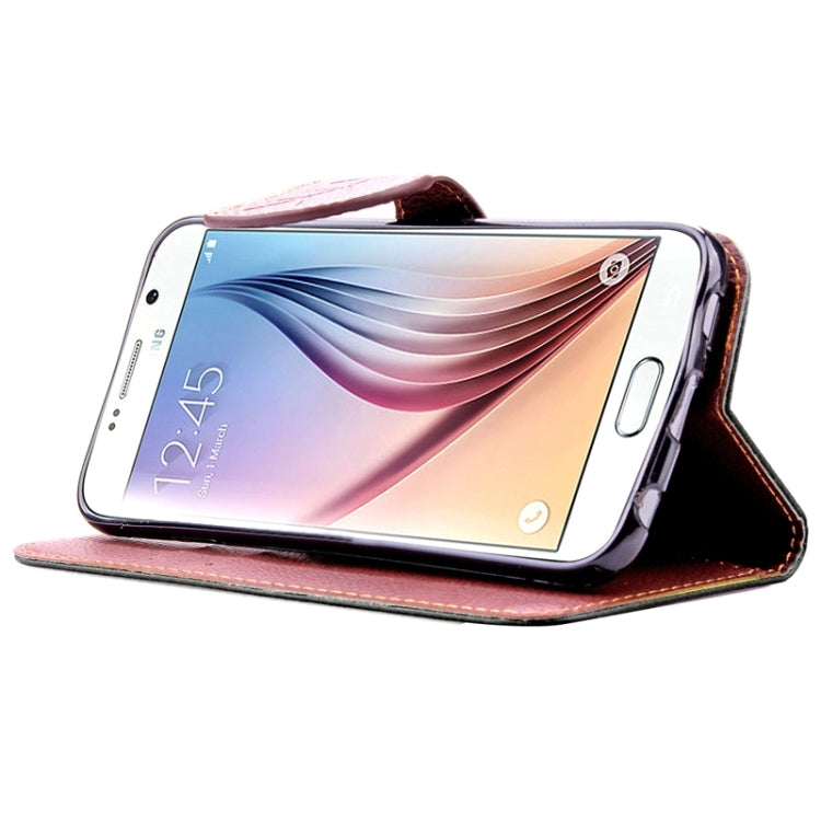 For Galaxy S6 / G920 Leaf Magnetic Snap Litchi Texture Horizontal Flip Leather Case with Card Slots & Holder & Lanyard