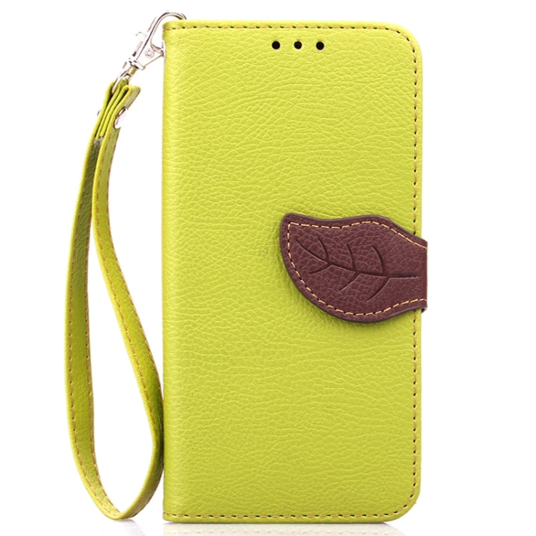 For Galaxy S6 / G920 Leaf Magnetic Snap Litchi Texture Horizontal Flip Leather Case with Card Slots & Holder & Lanyard