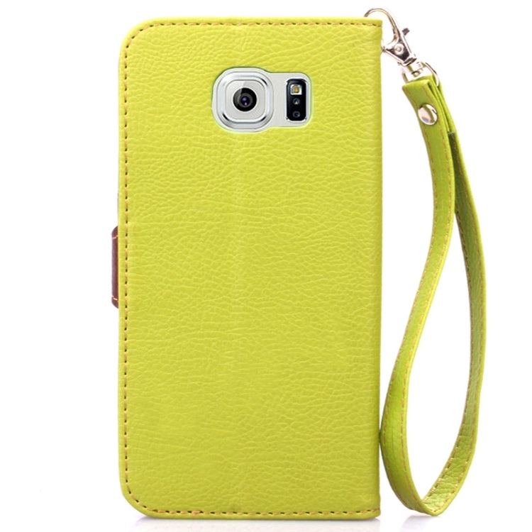 For Galaxy S6 / G920 Leaf Magnetic Snap Litchi Texture Horizontal Flip Leather Case with Card Slots & Holder & Lanyard