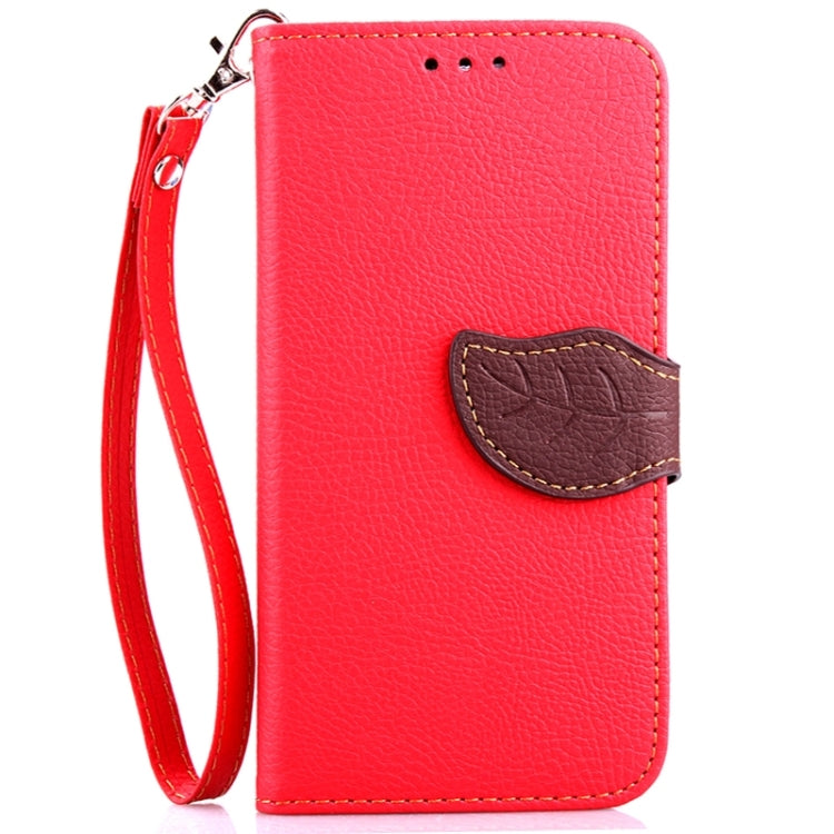 For Galaxy S6 / G920 Leaf Magnetic Snap Litchi Texture Horizontal Flip Leather Case with Card Slots & Holder & Lanyard