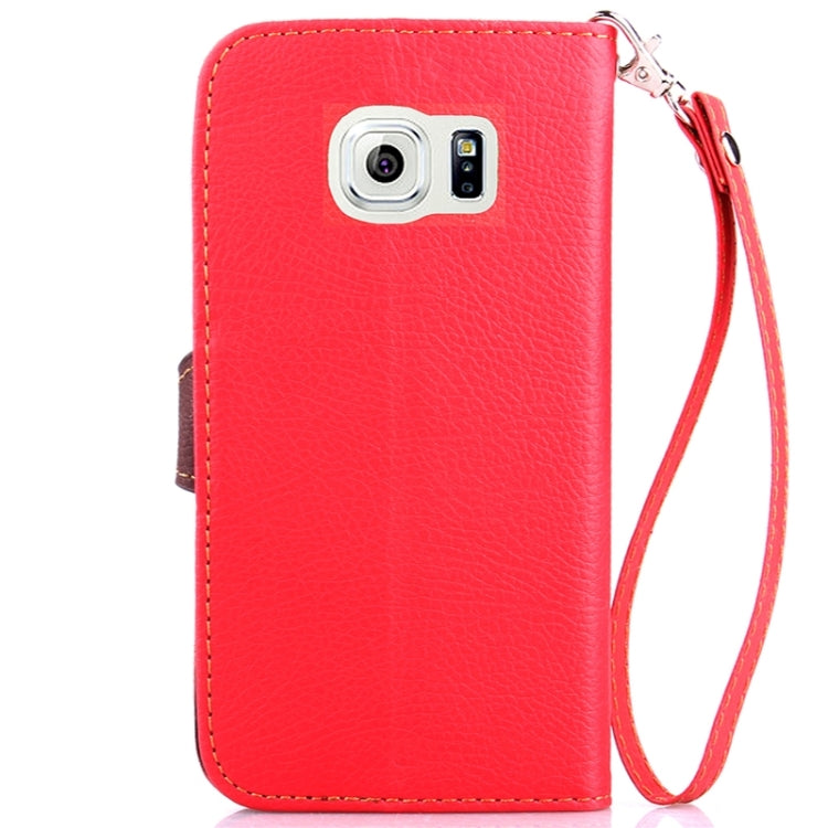 For Galaxy S6 / G920 Leaf Magnetic Snap Litchi Texture Horizontal Flip Leather Case with Card Slots & Holder & Lanyard