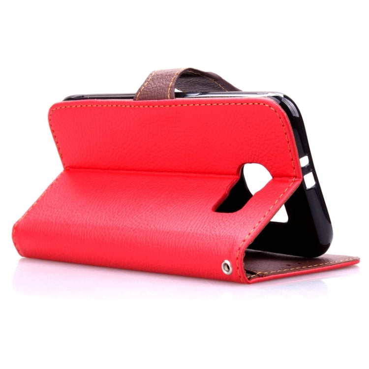 For Galaxy S6 / G920 Leaf Magnetic Snap Litchi Texture Horizontal Flip Leather Case with Card Slots & Holder & Lanyard