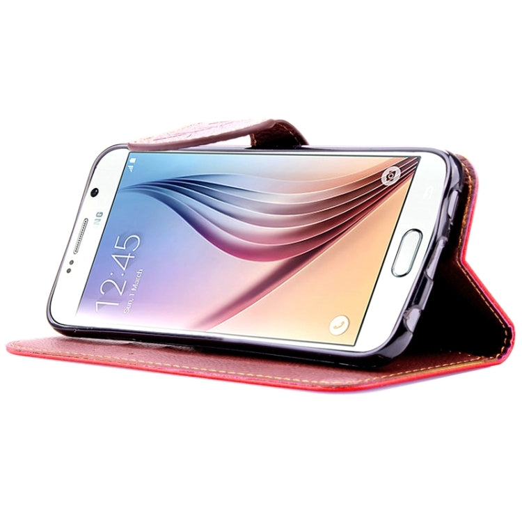 For Galaxy S6 / G920 Leaf Magnetic Snap Litchi Texture Horizontal Flip Leather Case with Card Slots & Holder & Lanyard