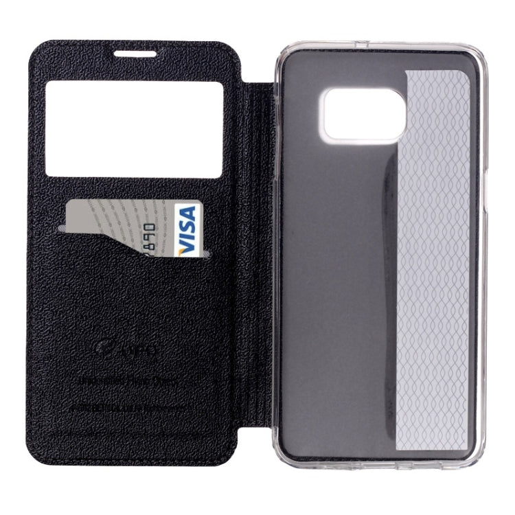 For Galaxy S6 Edge / G925 UFO Flavedo Texture Horizontal Flip Leather Case with Caller ID Display & Holder & Card Slot