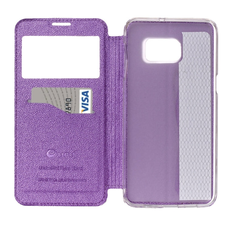 For Galaxy S6 Edge / G925 UFO Flavedo Texture Horizontal Flip Leather Case with Caller ID Display & Holder & Card Slot