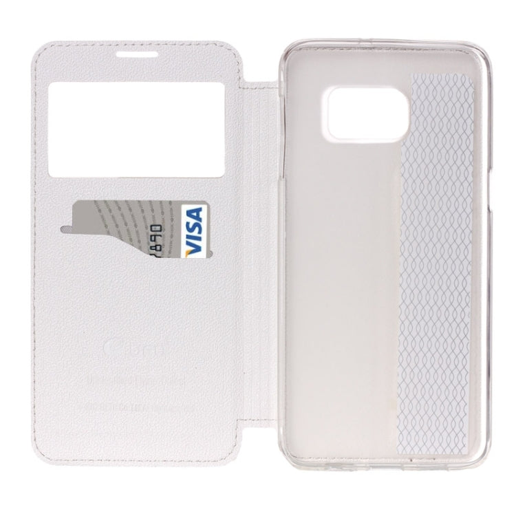 For Galaxy S6 Edge / G925 UFO Flavedo Texture Horizontal Flip Leather Case with Caller ID Display & Holder & Card Slot