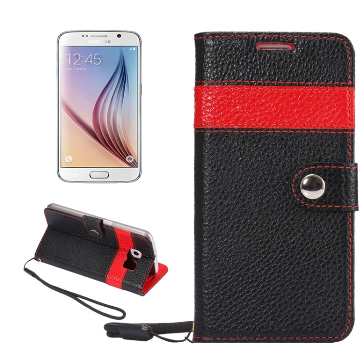 For Galaxy S6 / G920 Litchi Texture Horizontal Flip Color Matching Style Genuine Leather Case with Holder & Card Slots & Wallet & Lanyard