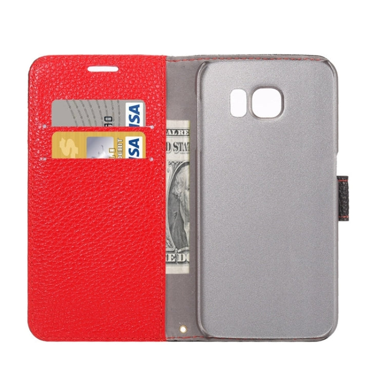 For Galaxy S6 / G920 Litchi Texture Horizontal Flip Color Matching Style Genuine Leather Case with Holder & Card Slots & Wallet & Lanyard