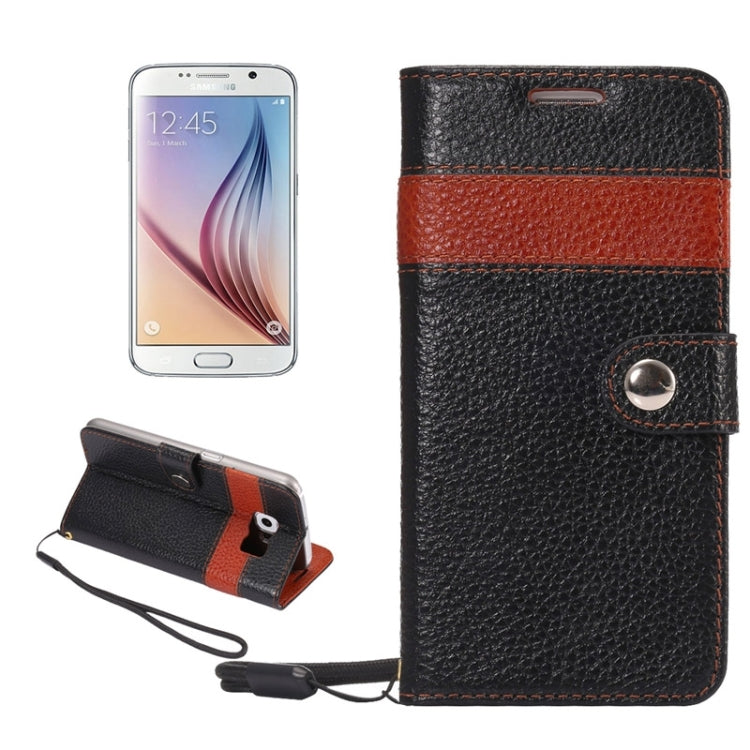 For Galaxy S6 / G920 Litchi Texture Horizontal Flip Color Matching Style Genuine Leather Case with Holder & Card Slots & Wallet & Lanyard