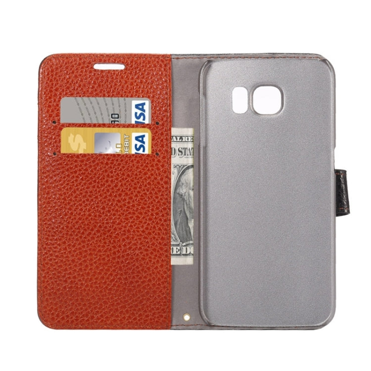For Galaxy S6 / G920 Litchi Texture Horizontal Flip Color Matching Style Genuine Leather Case with Holder & Card Slots & Wallet & Lanyard