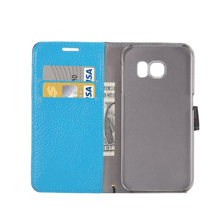 For Galaxy S6 Edge / G925 Litchi Texture Horizontal Flip Color Matching Style Genuine Leather Case with Holder & Card Slots & Wallet & Lanyard