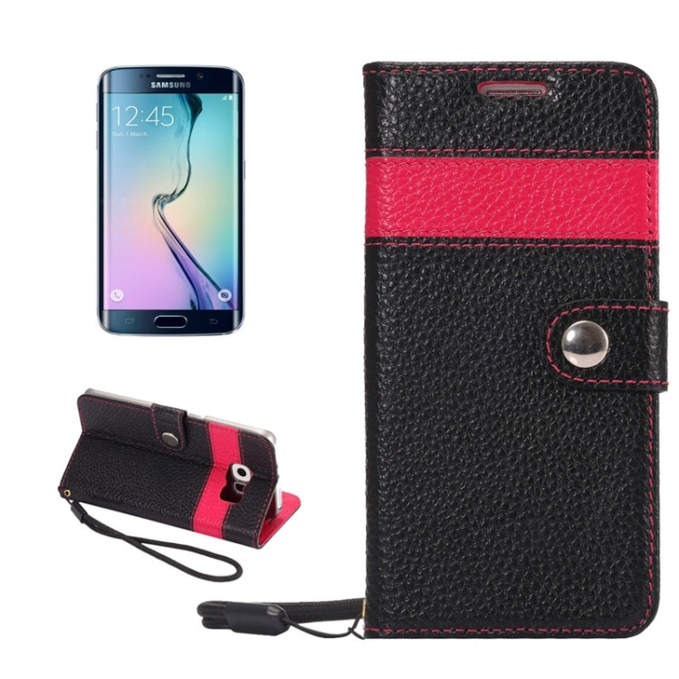 For Galaxy S6 Edge / G925 Litchi Texture Horizontal Flip Color Matching Style Genuine Leather Case with Holder & Card Slots & Wallet & Lanyard