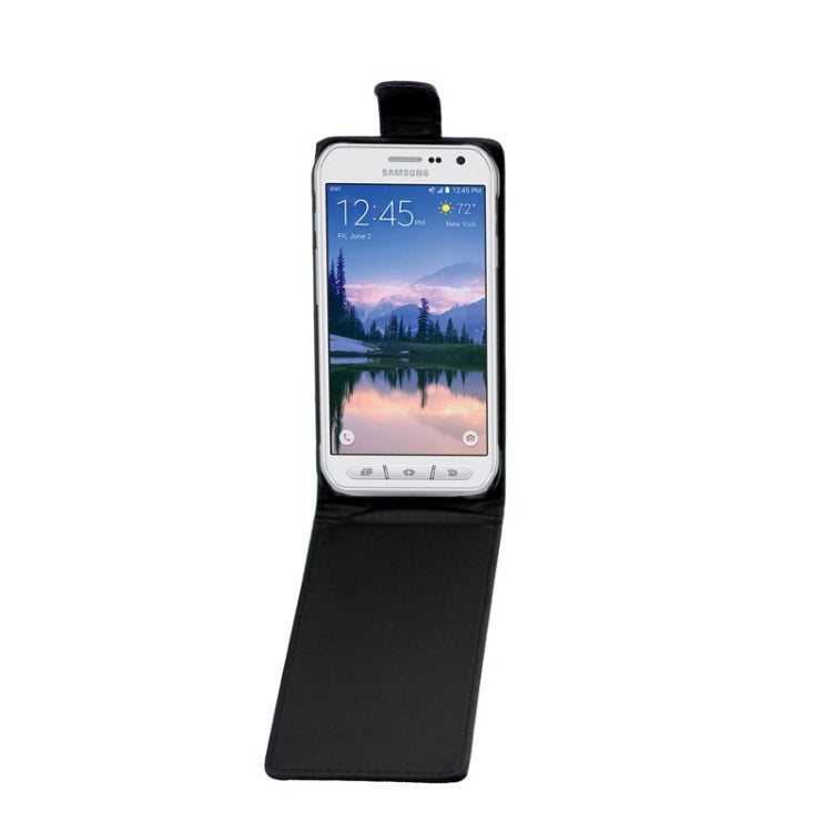 Vertical Flip Magnetic Button Leather Case for Galaxy S6 Active / G890(Black)