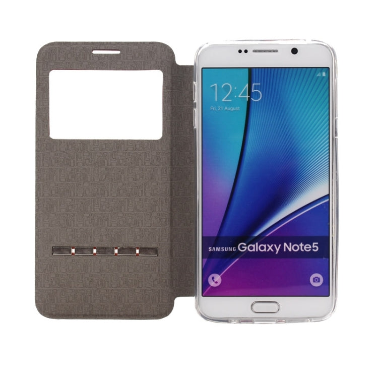 Solid Color Horizontal Flip Leather Case with Holder & Caller ID Window for Galaxy Note 5 / N920