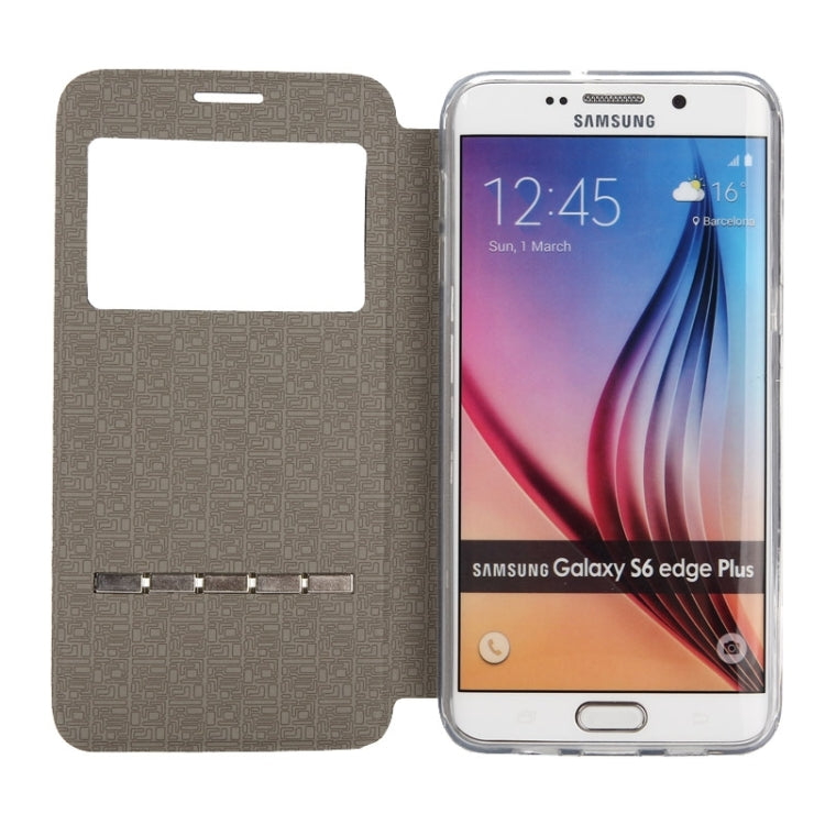 For Galaxy S6 Edge+ / G928 Solid Color Horizontal Flip Leather Case with Holder & Caller ID Window