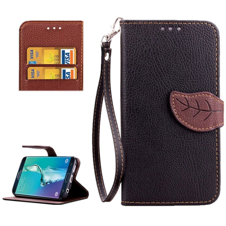 For Galaxy S6 Edge + / G928 Leaf Magnetic Snap Litchi Texture Horizontal Flip Leather Case with Card Slots & Holder & Wallet & Lanyard