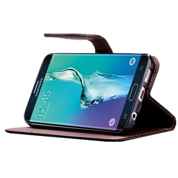 For Galaxy S6 Edge + / G928 Leaf Magnetic Snap Litchi Texture Horizontal Flip Leather Case with Card Slots & Holder & Wallet & Lanyard